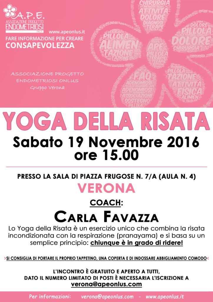 A Verona A.P.E. Onlus organizza un incontro di YOGA DELLA RISATA