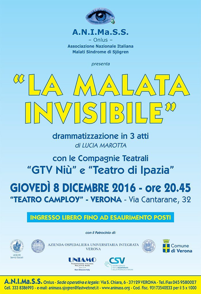 Cultura: presentato spettacolo di sensibilizzazione sulla sindrome di Sjőgren “La malata invisibile“