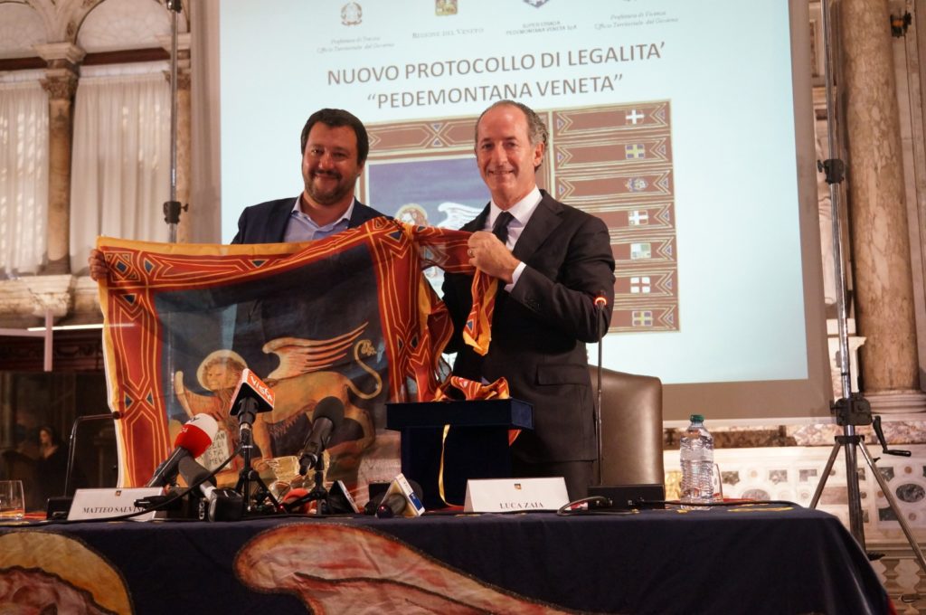 Pedemontana Veneta. Salvini e Zaia firmano nuovo protocollo Legalita’. Ministro, “Opera puo’ essere un modello per l’Italia”. Governatore, “Giorno storico. Risolve i problemi di mezzo Veneto”