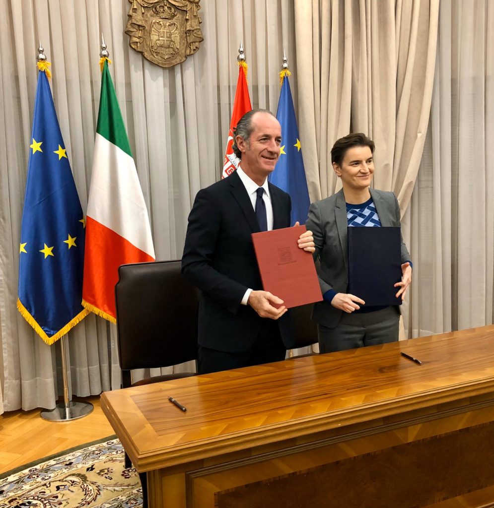 Il Presidente della Regione del Veneto firma accordo di collaborazione per lo sviluppo economico, sociale e culturale con il Primo Ministro della Repubblica di Serbia