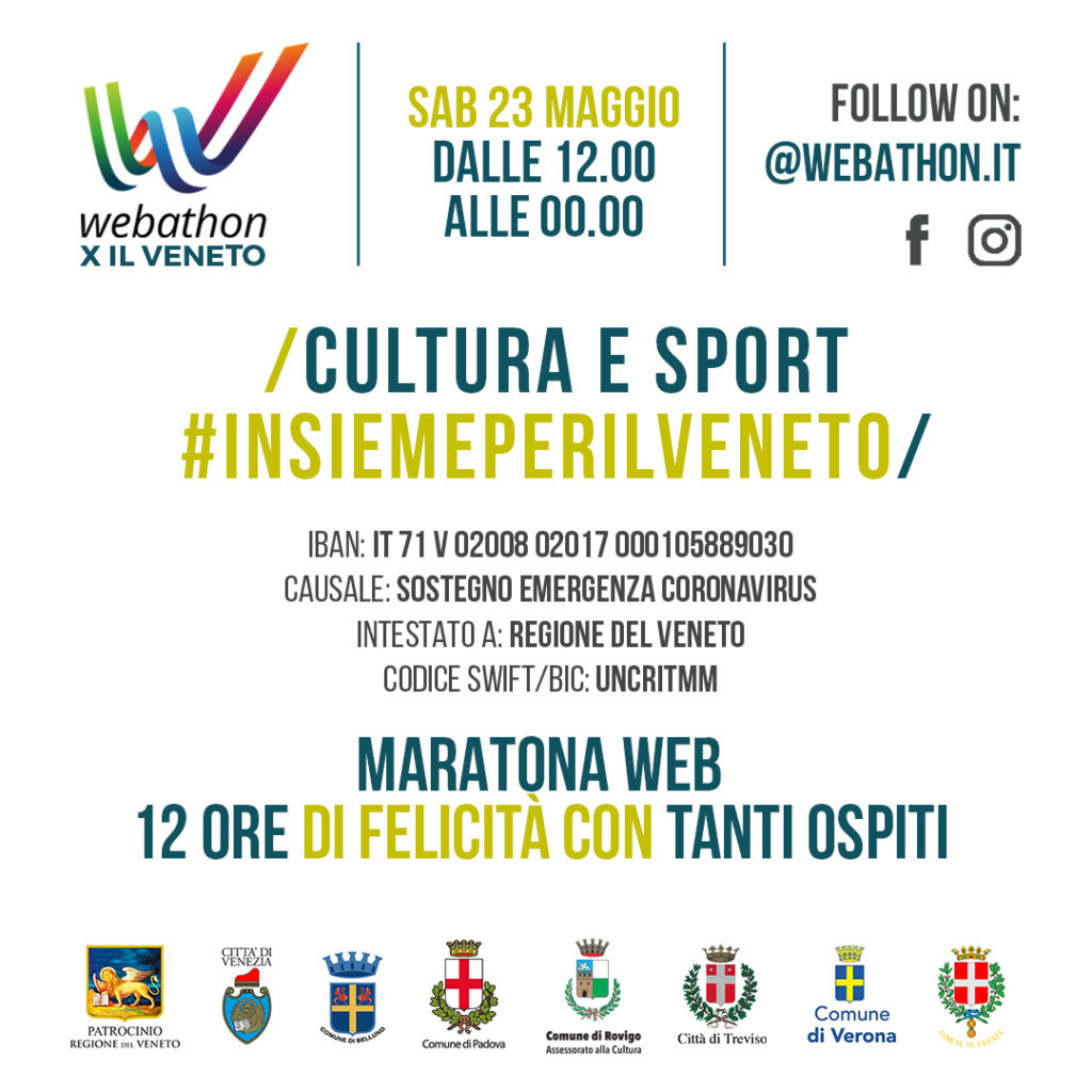Coronavirus. Raccolta fondi per la ripresa: Sabato 23 maggio Webathon con personalità della cultura, scienza, sport e imprenditoria