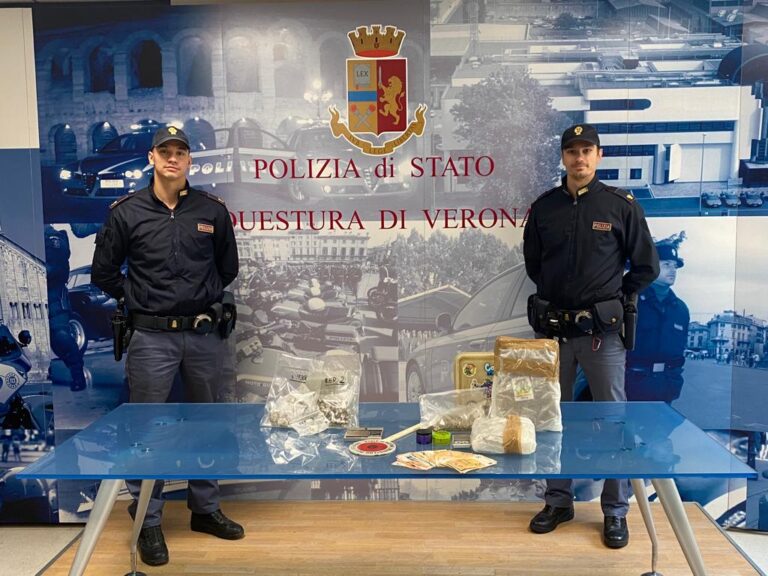 VERONA – Droga: sequestrati dalla Squadra Mobile 126 dosi di hashish e 1 chilo di marijuana pronte per lo spaccio ai giovani 