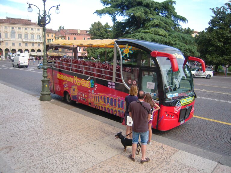Curiosità. Dove si rintanano autobus e trenino scarrozza-turisti al termine del loro servizio Un-autobus-di-City-Sightseeing-in-sosta-in-piazza-Bra-per-la-partenza-del-tour.-1